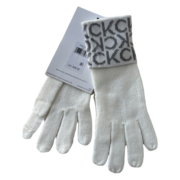 NWT $48 One Size - Calvin Klein Logo Cuff Luxe Knit Touchscreen Gloves - Picture 2 of 3